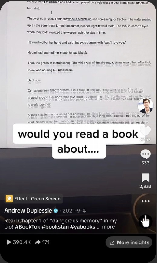 A TikTok by Andrew Duplessie reading his horror story, 390K plays